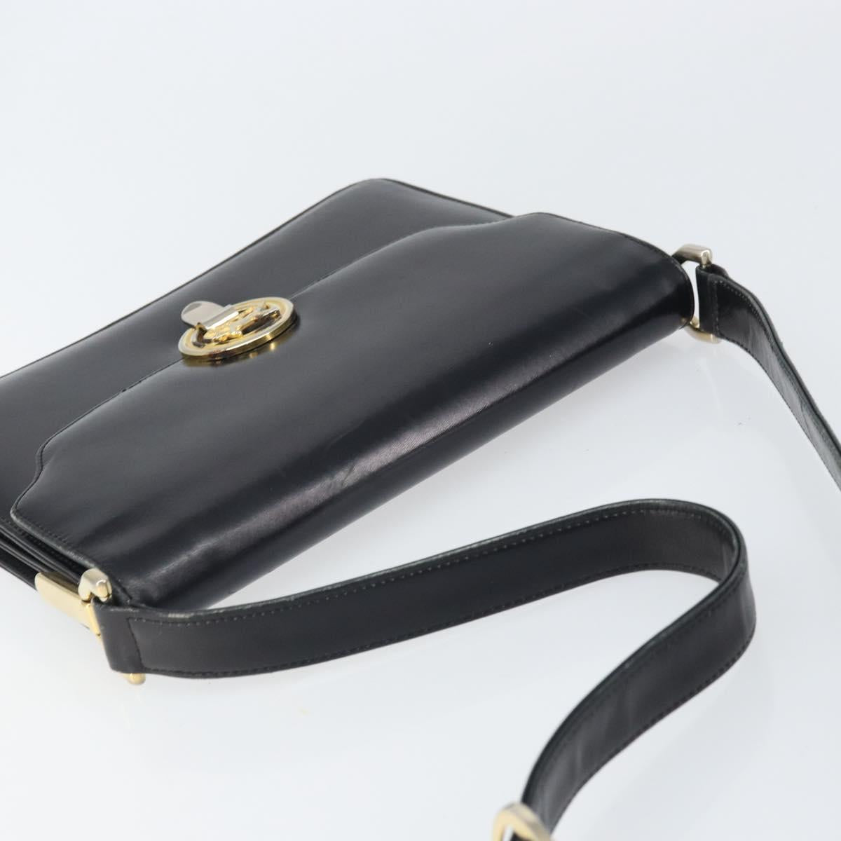 CELINE Shoulder Bag Leather Black Gold Auth 166646