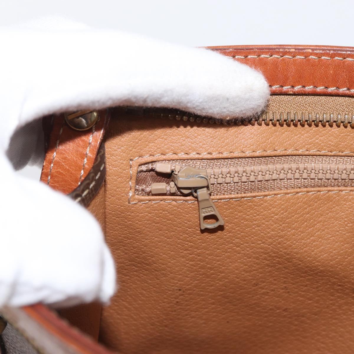 CELINE Macadam Canvas Clutch Bag PVC Brown Gold Auth 166650