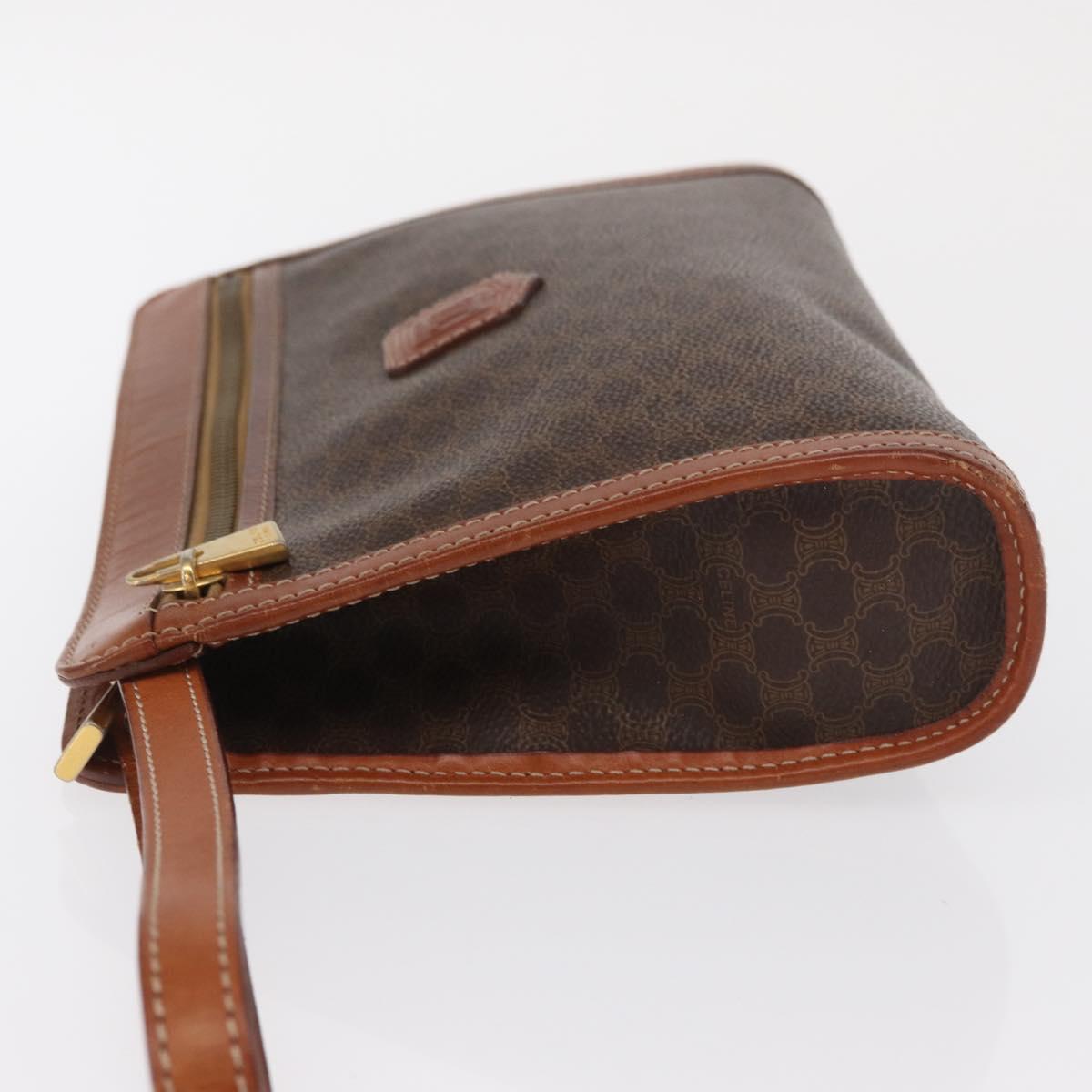 CELINE Macadam Canvas Clutch Bag PVC Brown Gold Auth 166650