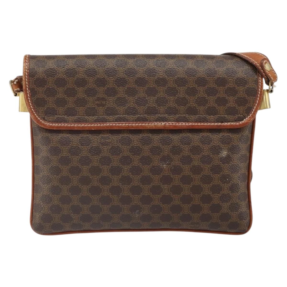 CELINE Macadam Canvas Shoulder Bag PVC Brown Gold Auth 166651
