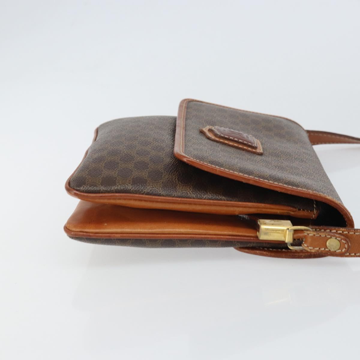 CELINE Macadam Canvas Shoulder Bag PVC Brown Gold Auth 166651