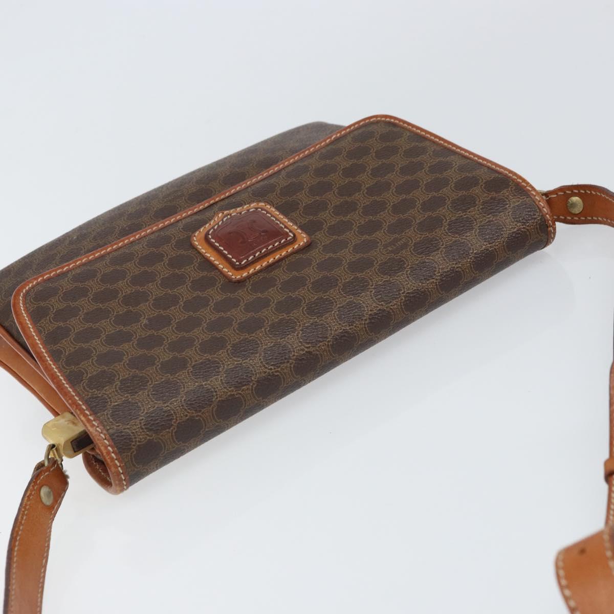 CELINE Macadam Canvas Shoulder Bag PVC Brown Gold Auth 166651
