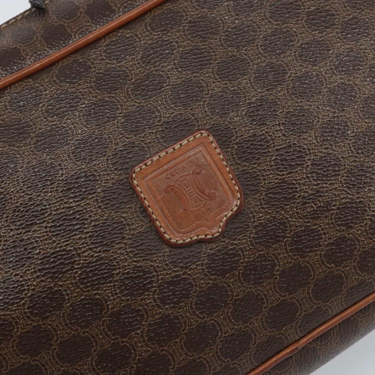 CELINE Macadam Canvas Pouch PVC Leather Brown Auth 166653