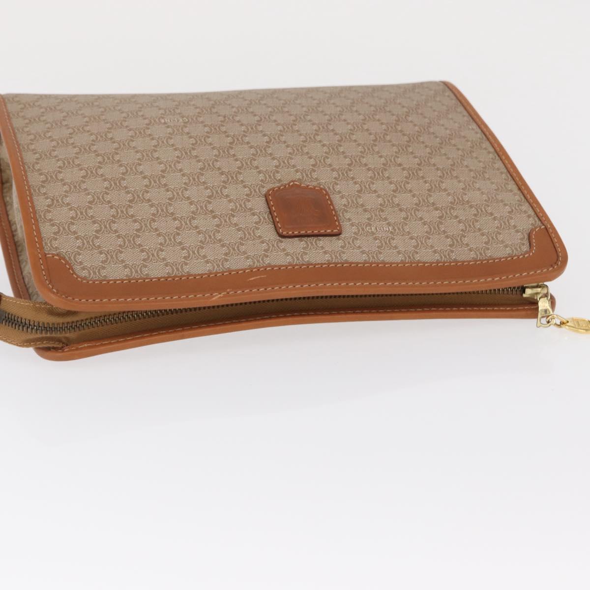 CELINE Macadam Canvas Clutch Bag PVC Beige Gold Auth 166654