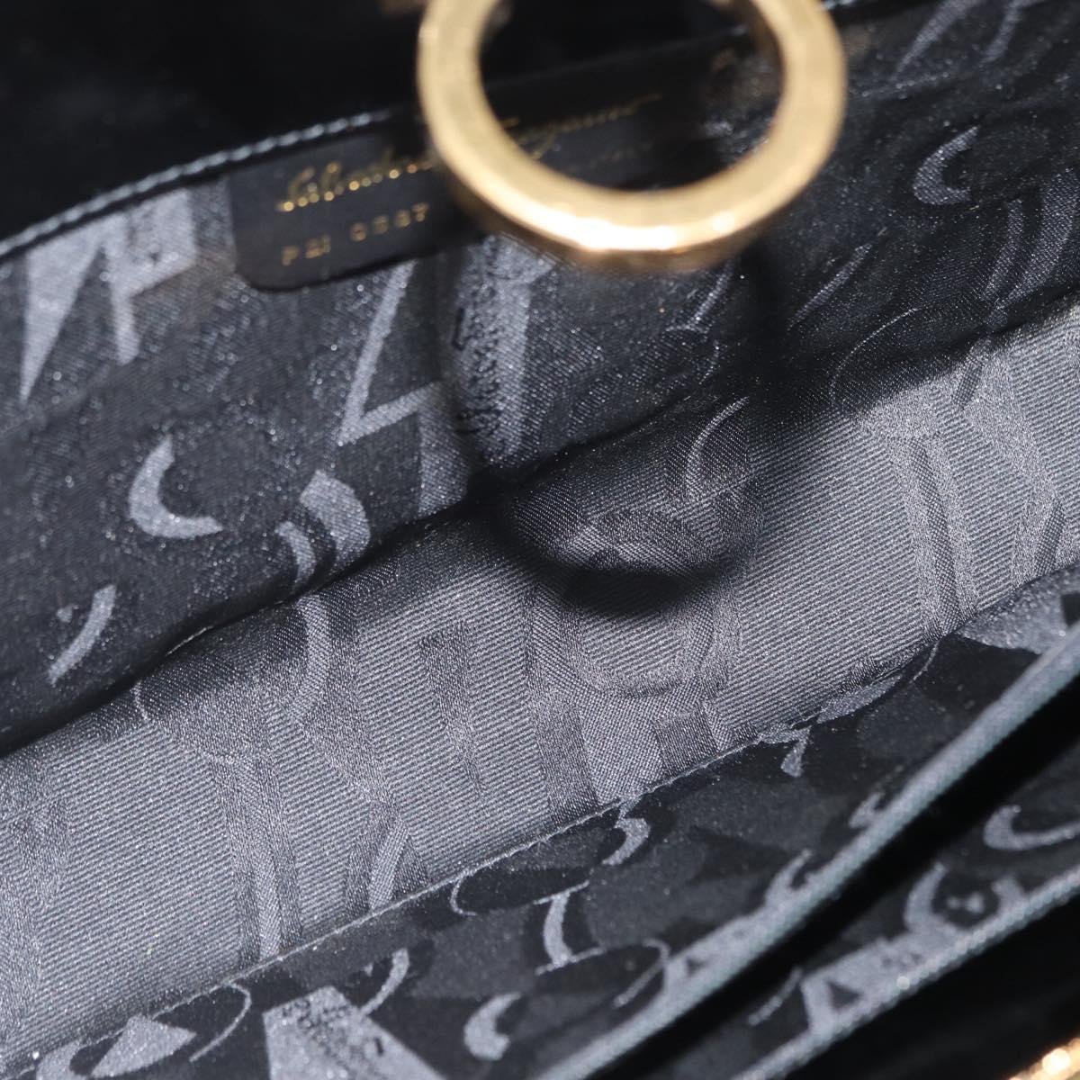 Salvatore Ferragamo Chain Gancini Shoulder Bag Patent Black Gold Auth 166656
