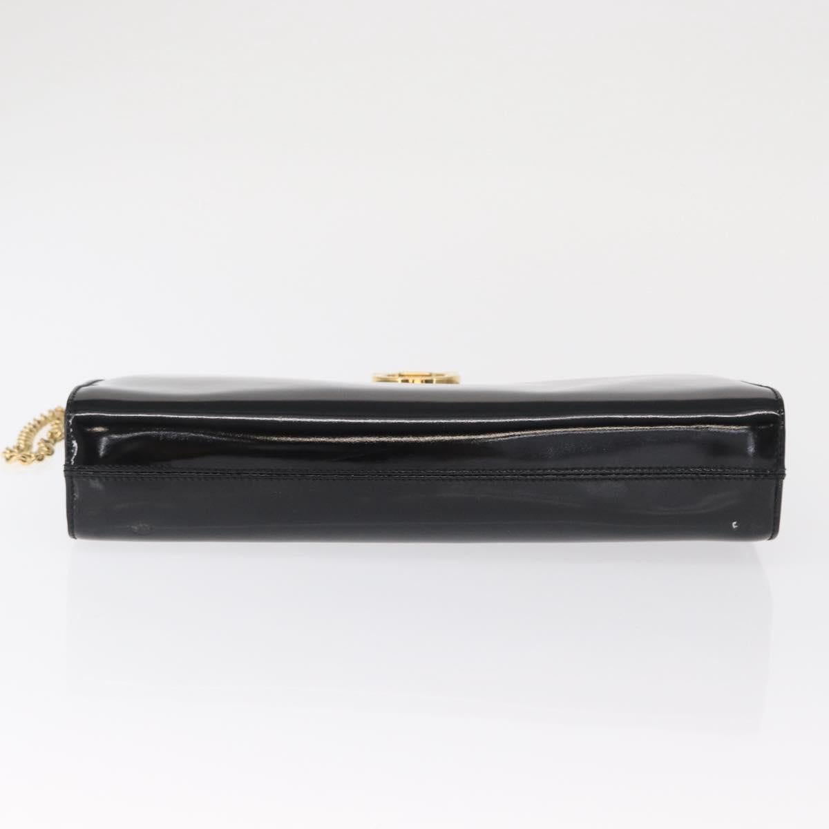 Salvatore Ferragamo Chain Gancini Shoulder Bag Patent Black Gold Auth 166656