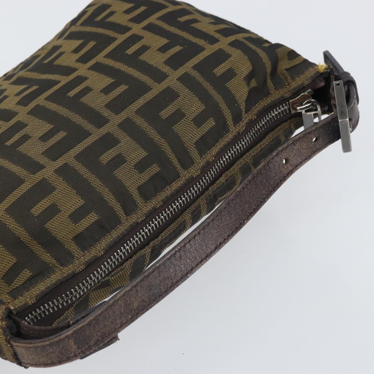 FENDI Zucca Canvas Hand Bag Black Brown Auth 166660