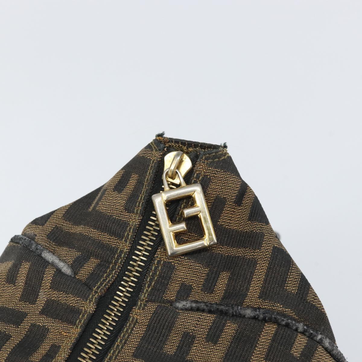 FENDI Zucca Canvas Vanity Pouch Black Brown Auth 166661