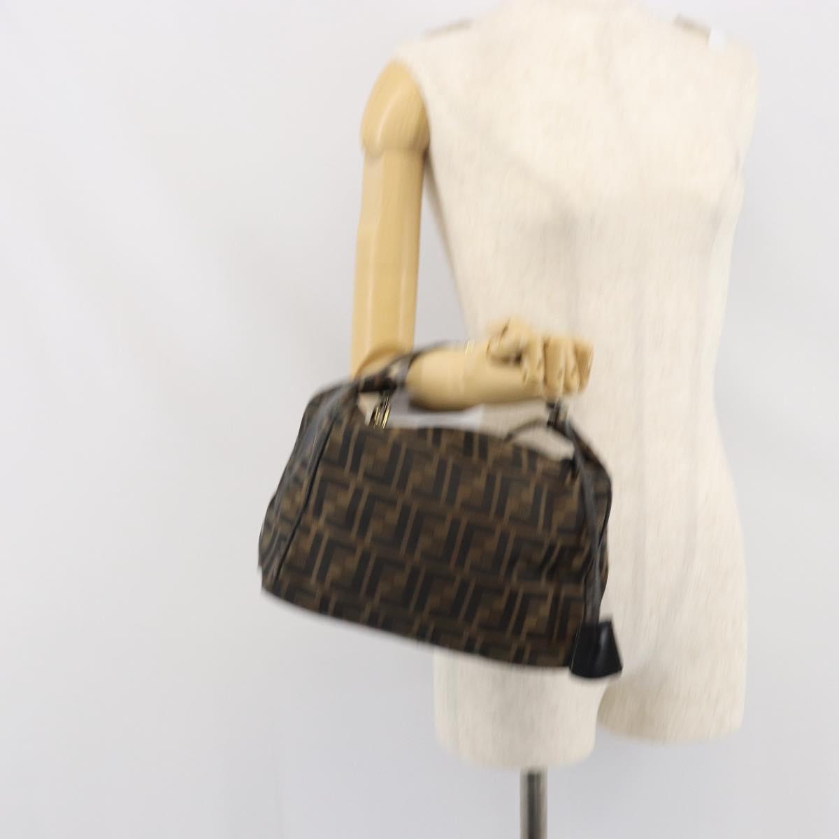 FENDI Zucca Canvas Vanity Pouch Black Brown Auth 166661