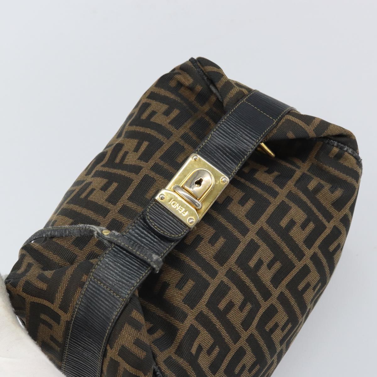 FENDI Zucca Canvas Vanity Pouch Black Brown Auth 166661