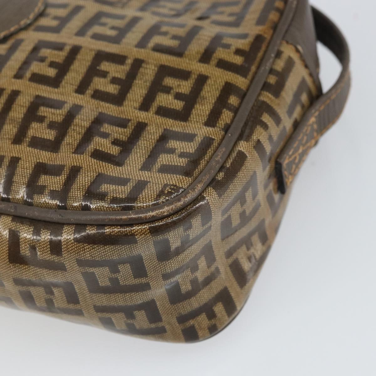 FENDI Zucchino Canvas Shoulder Bag Beige Auth 166662