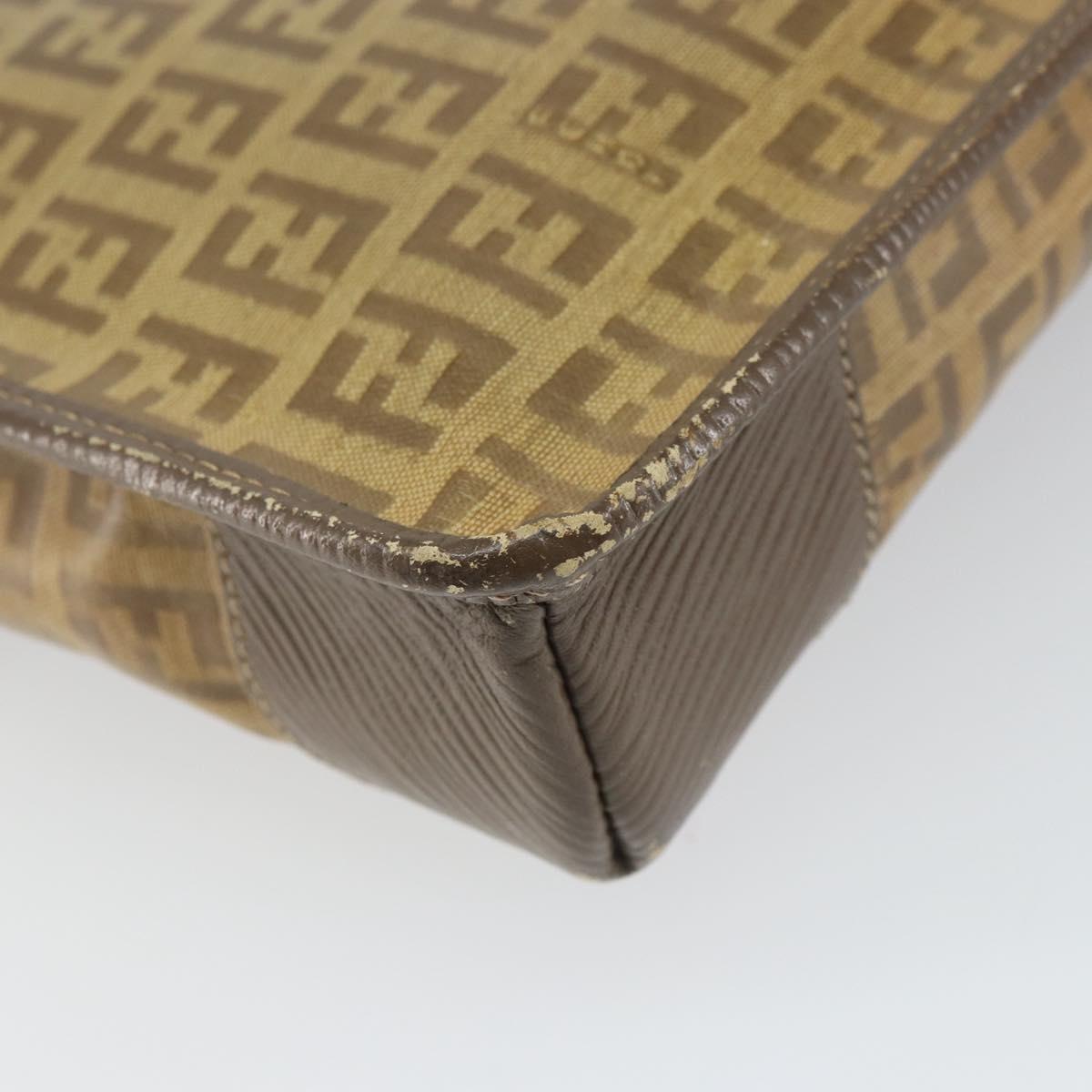 FENDI Zucchino Canvas Shoulder Bag Beige Gold Auth 166663