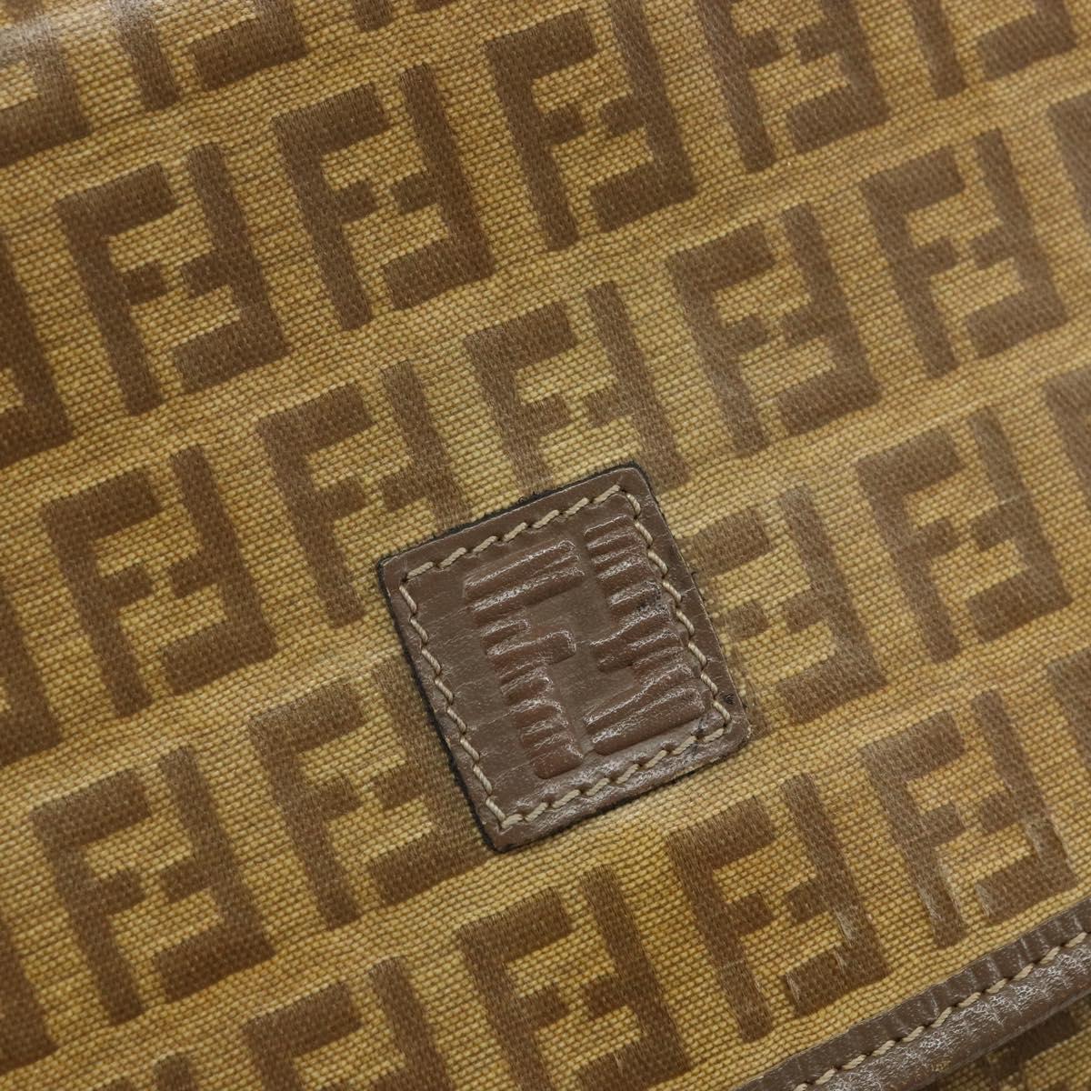 FENDI Zucchino Canvas Shoulder Bag Beige Gold Auth 166663