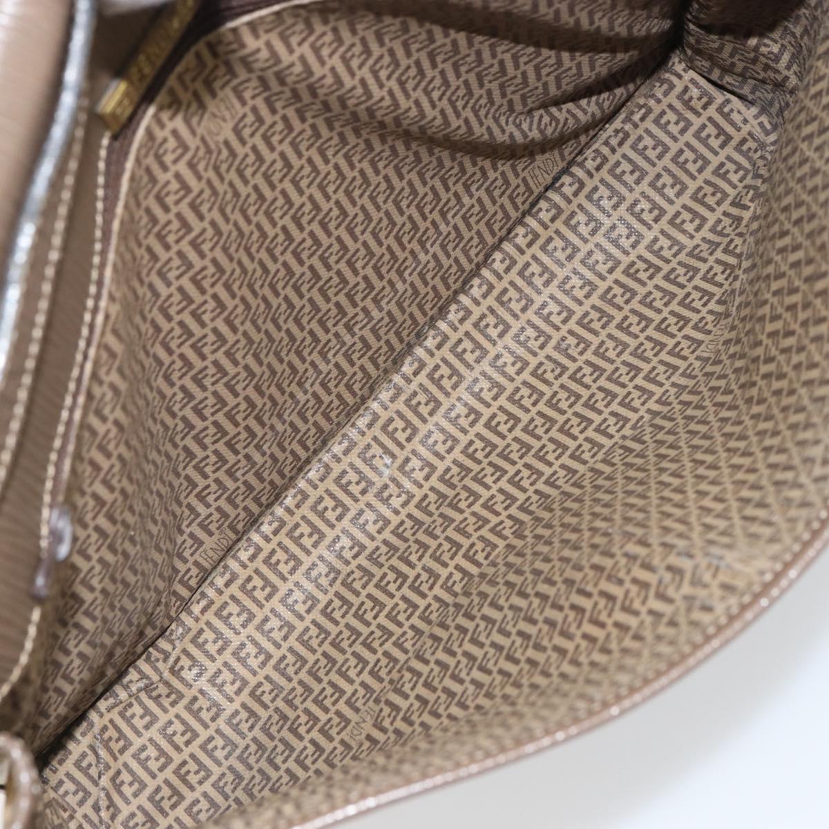 FENDI Zucchino Canvas Shoulder Bag Beige Gold Auth 166663