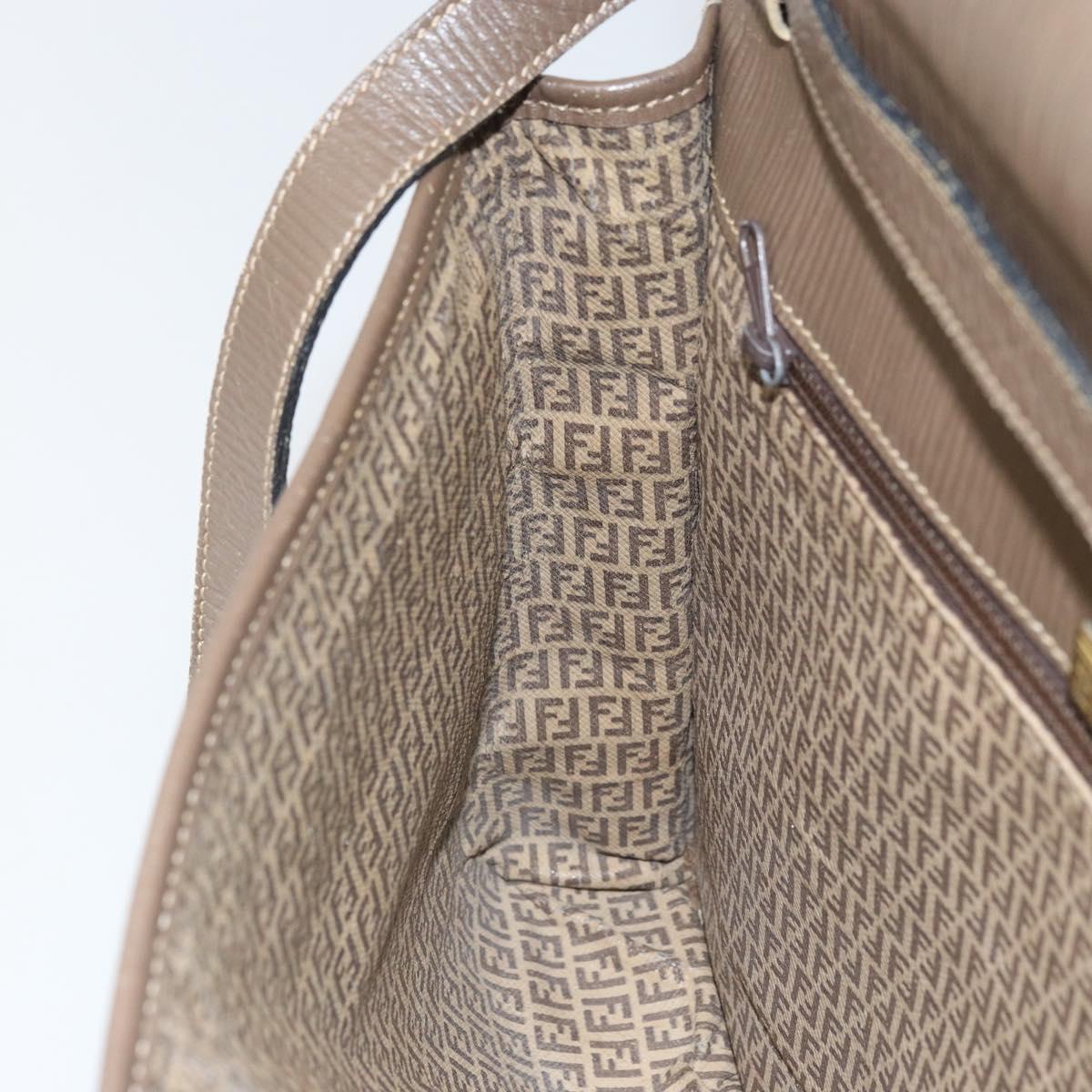 FENDI Zucchino Canvas Shoulder Bag Beige Gold Auth 166663