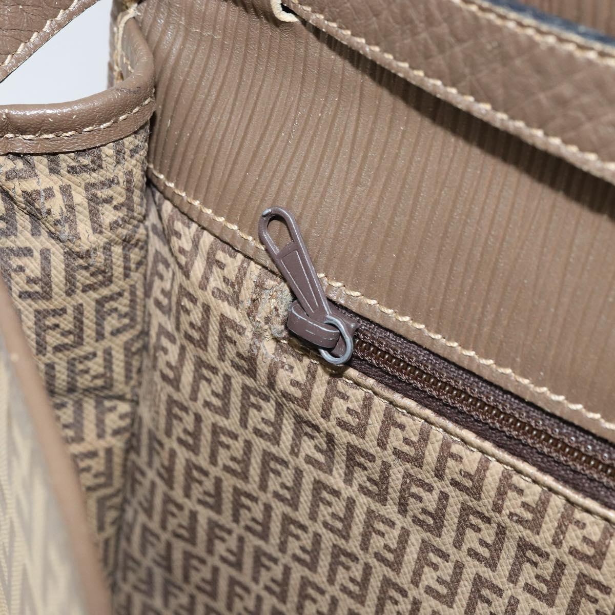 FENDI Zucchino Canvas Shoulder Bag Beige Gold Auth 166663