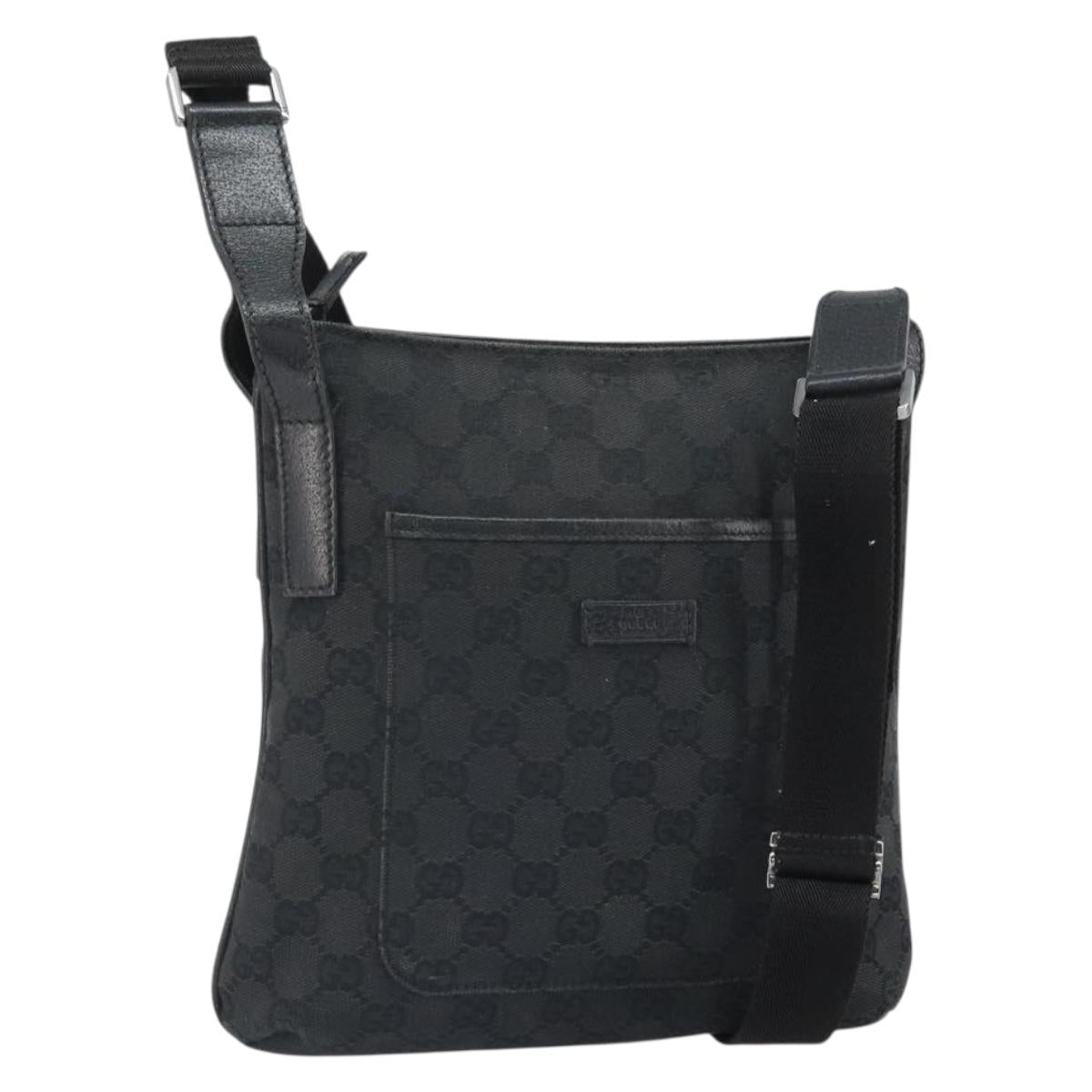 GUCCI GG Canvas Shoulder Bag Black Silver 122793 Auth 166666