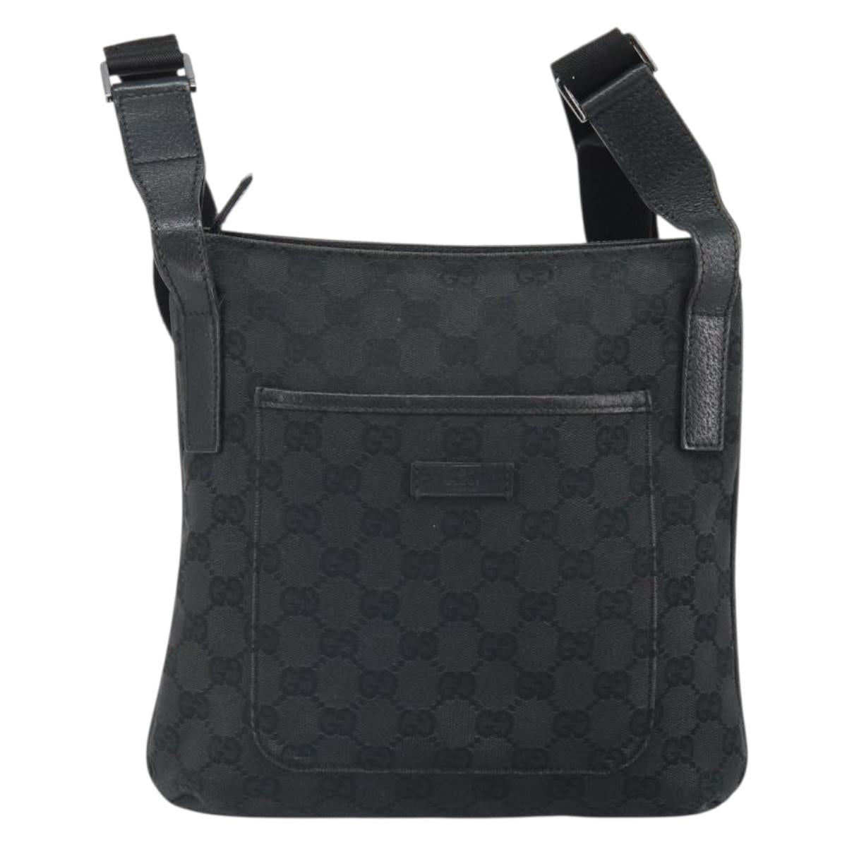 GUCCI GG Canvas Shoulder Bag Black Silver 122793 Auth 166666