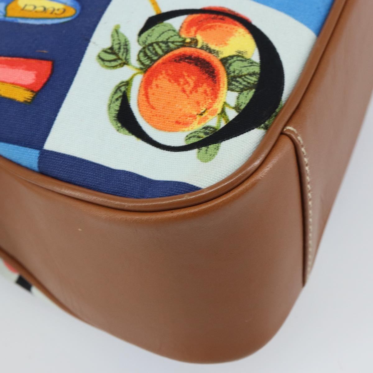 GUCCI Shoulder Bag Canvas Gold Blue Auth 166668