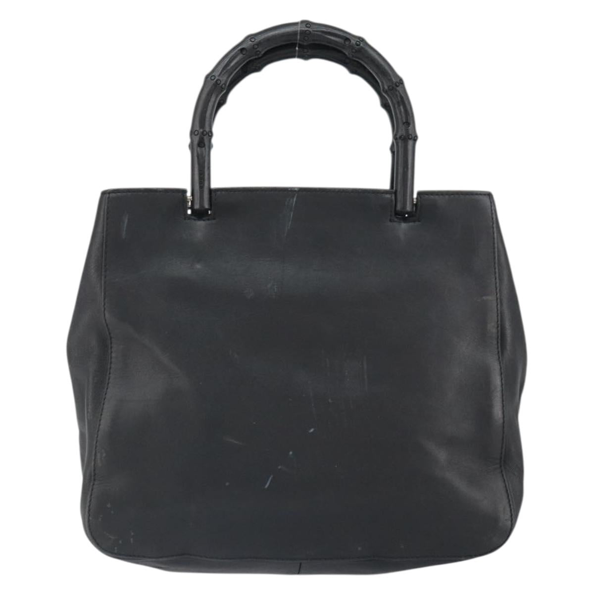 GUCCI Bamboo Hand Bag Leather Black 002 1061 Auth 166673