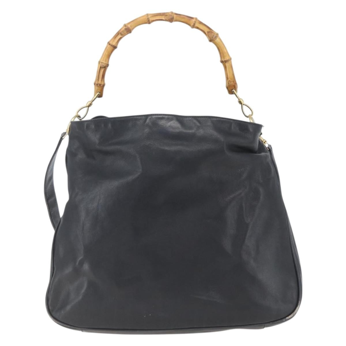 GUCCI Bamboo Hand Bag Leather 2way Black Gold 001 3444 1577 Auth 166674