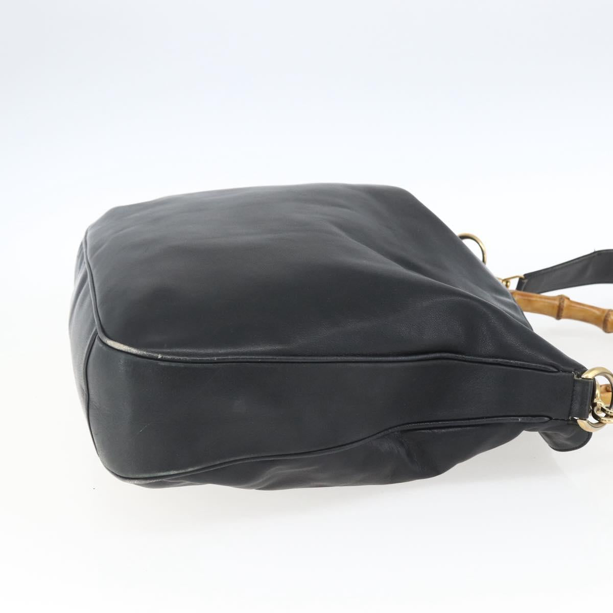 GUCCI Bamboo Hand Bag Leather 2way Black Gold 001 3444 1577 Auth 166674