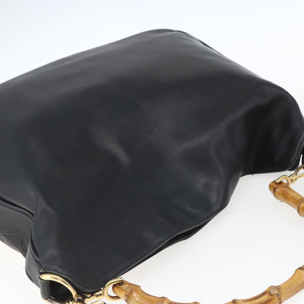 GUCCI Bamboo Hand Bag Leather 2way Black Gold 001 3444 1577 Auth 166674