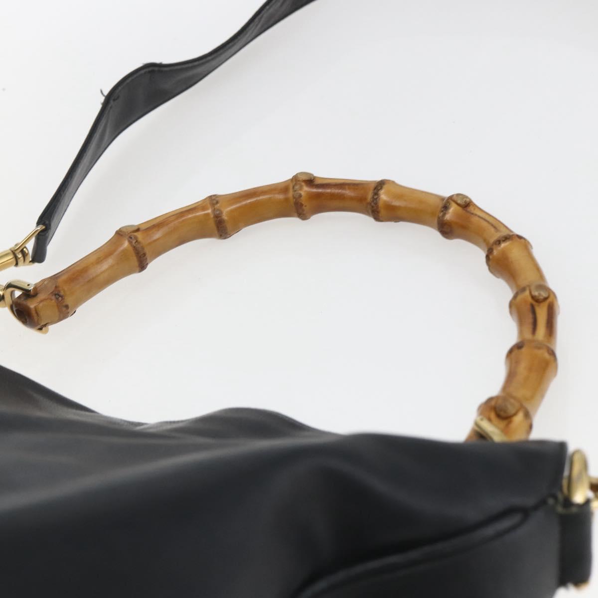GUCCI Bamboo Hand Bag Leather 2way Black Gold 001 3444 1577 Auth 166674