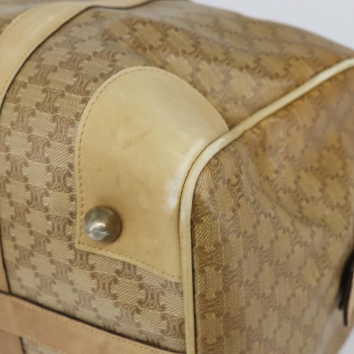 CELINE Macadam Canvas Boston Bag PVC Beige Gold Auth 166677