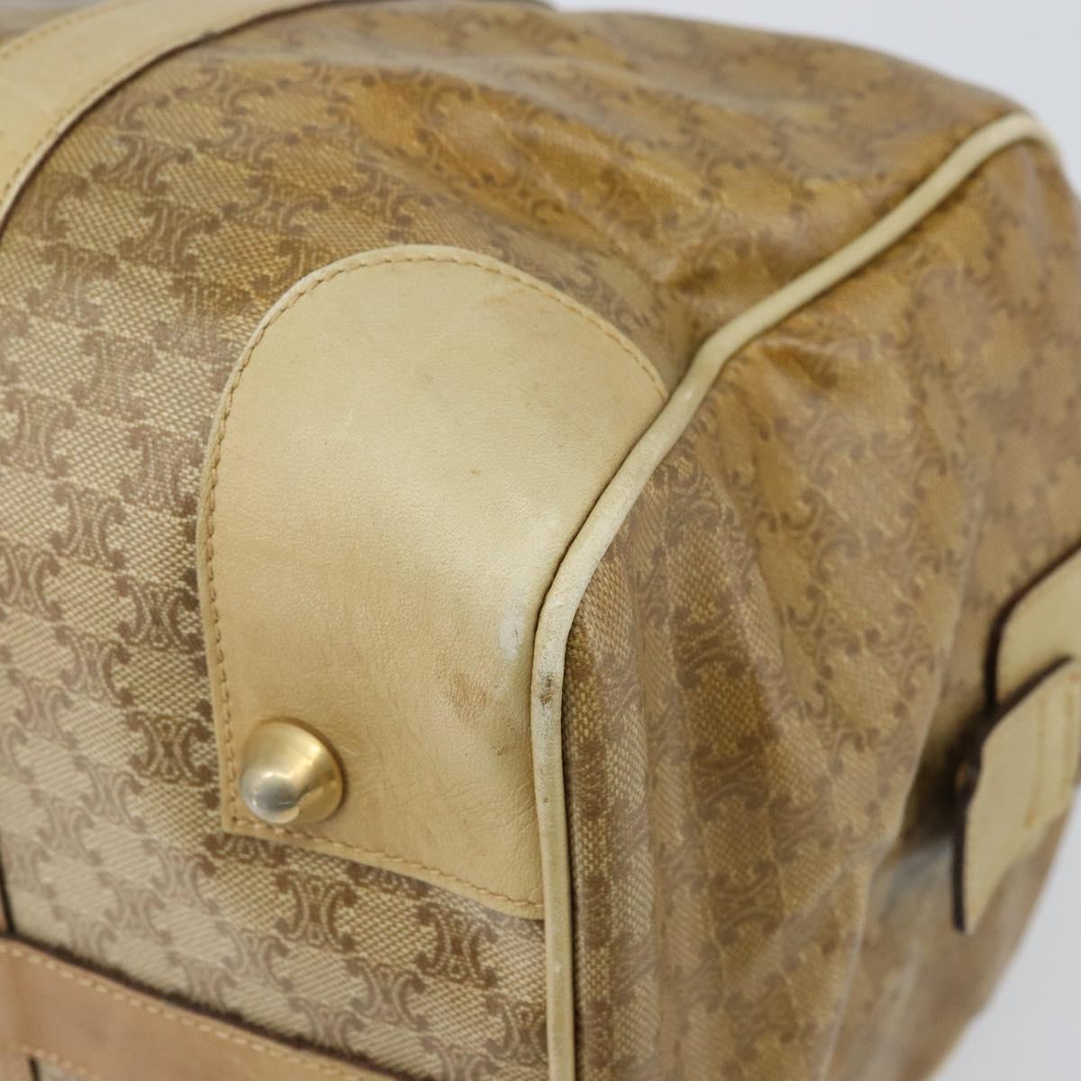 CELINE Macadam Canvas Boston Bag PVC Beige Gold Auth 166677