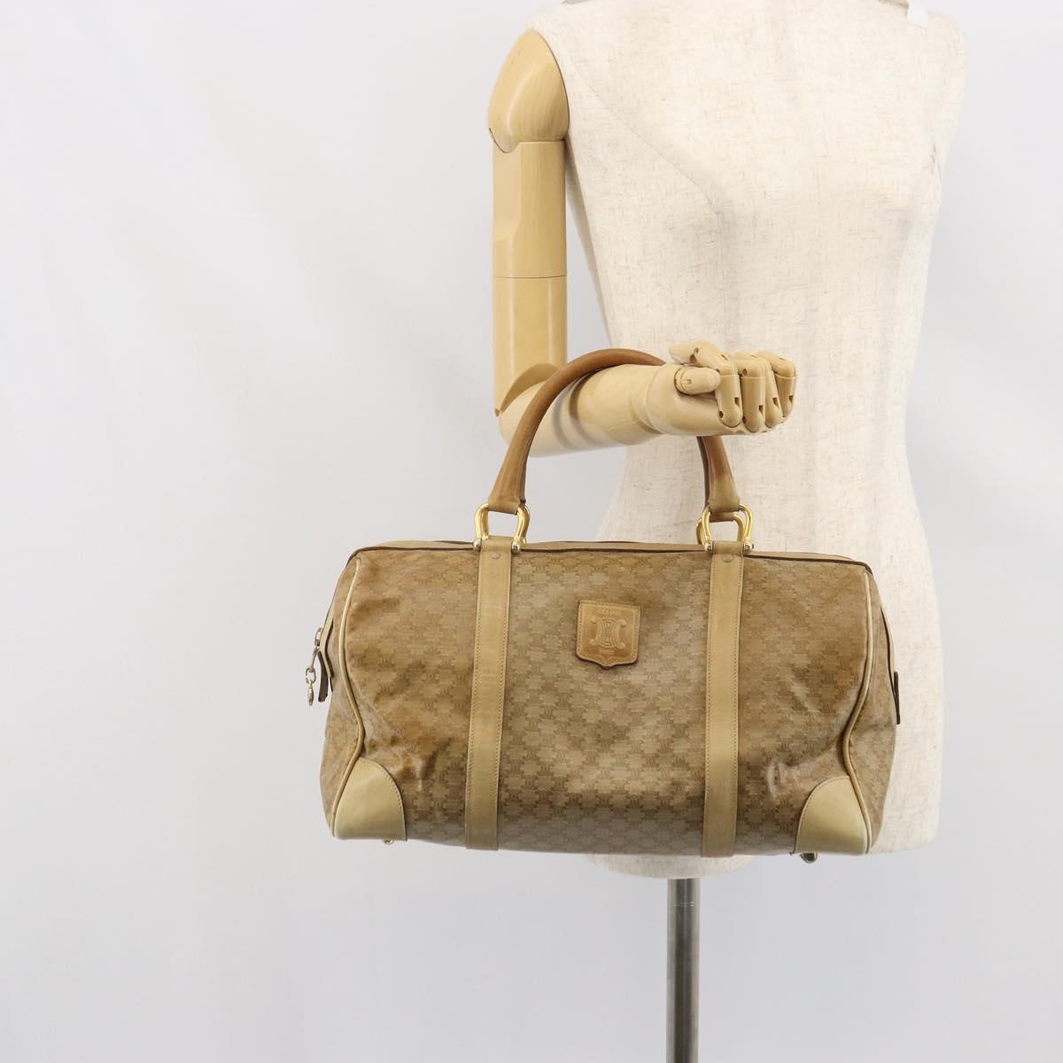 CELINE Macadam Canvas Boston Bag PVC Beige Gold Auth 166677