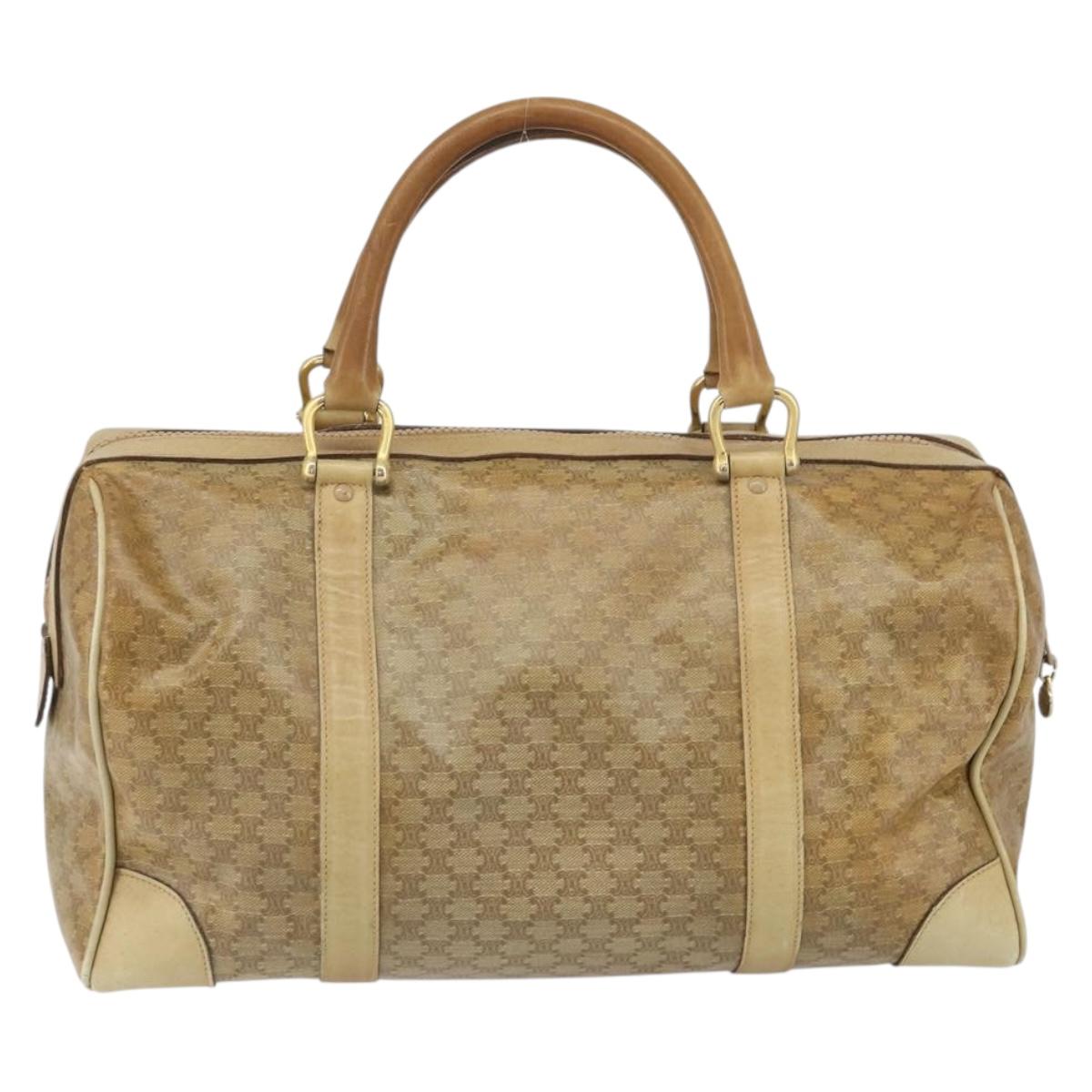 CELINE Macadam Canvas Boston Bag PVC Beige Gold Auth 166677