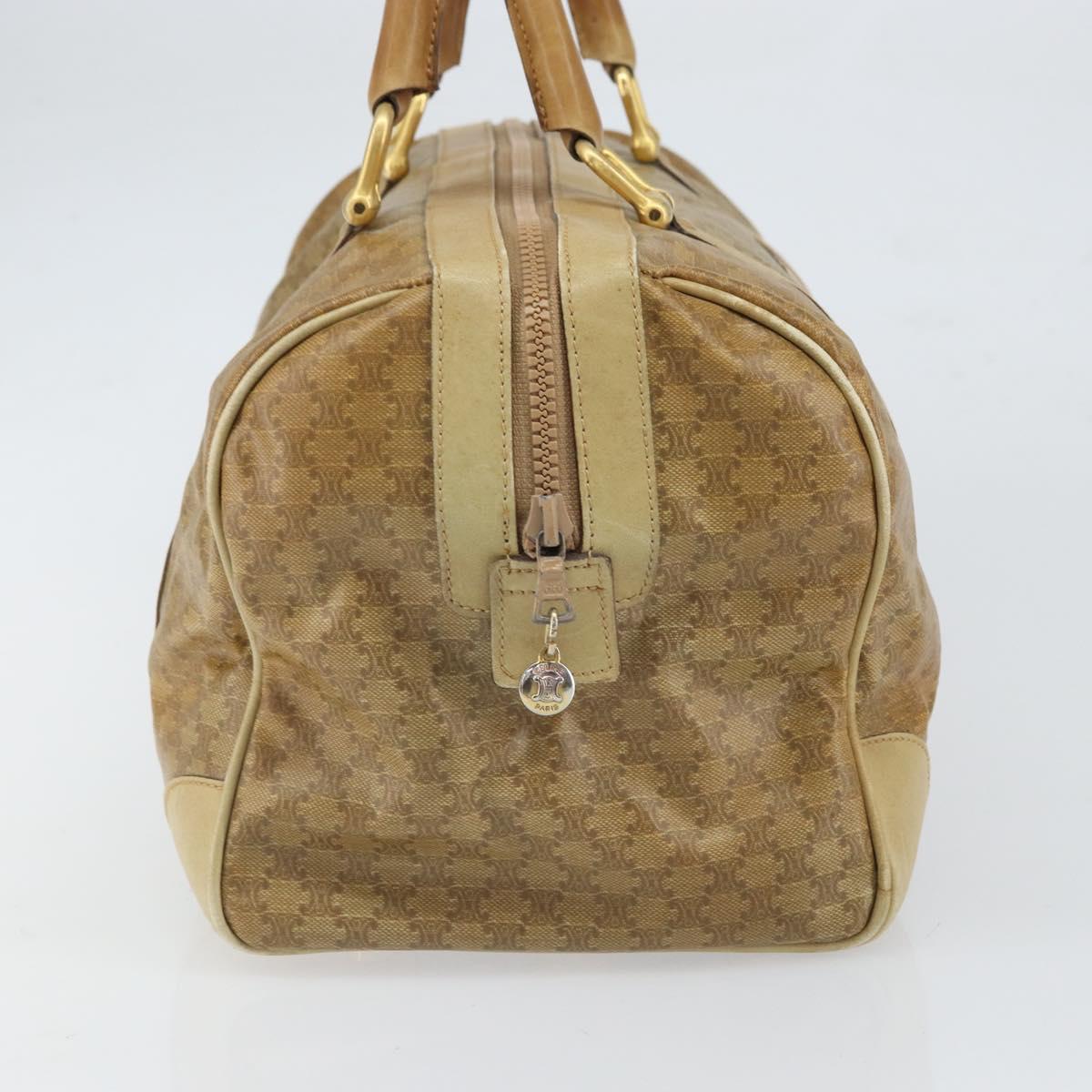 CELINE Macadam Canvas Boston Bag PVC Beige Gold Auth 166677