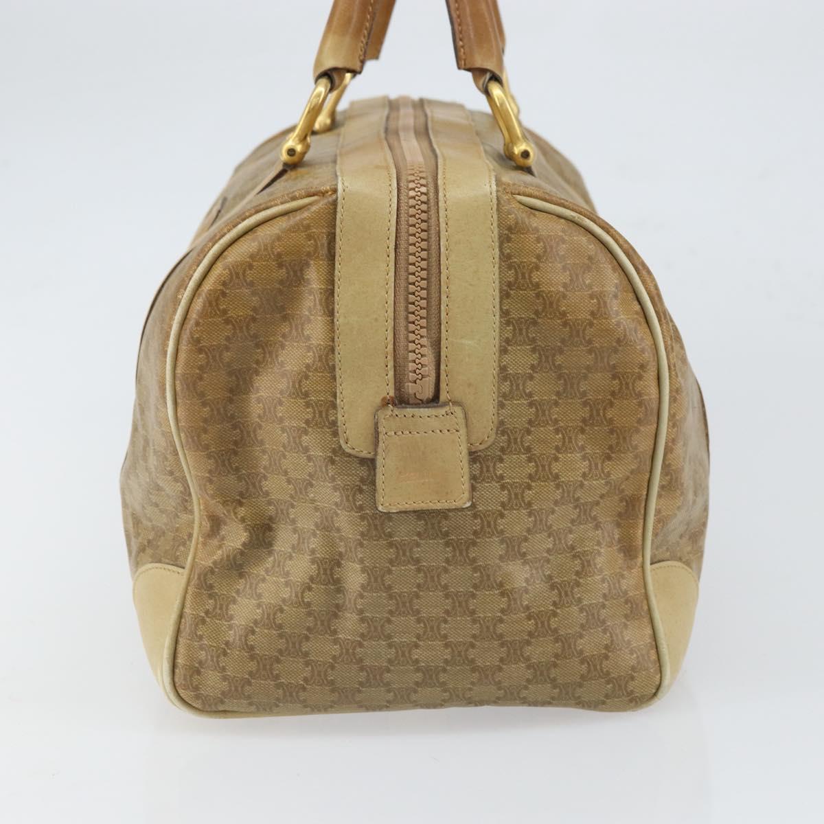 CELINE Macadam Canvas Boston Bag PVC Beige Gold Auth 166677