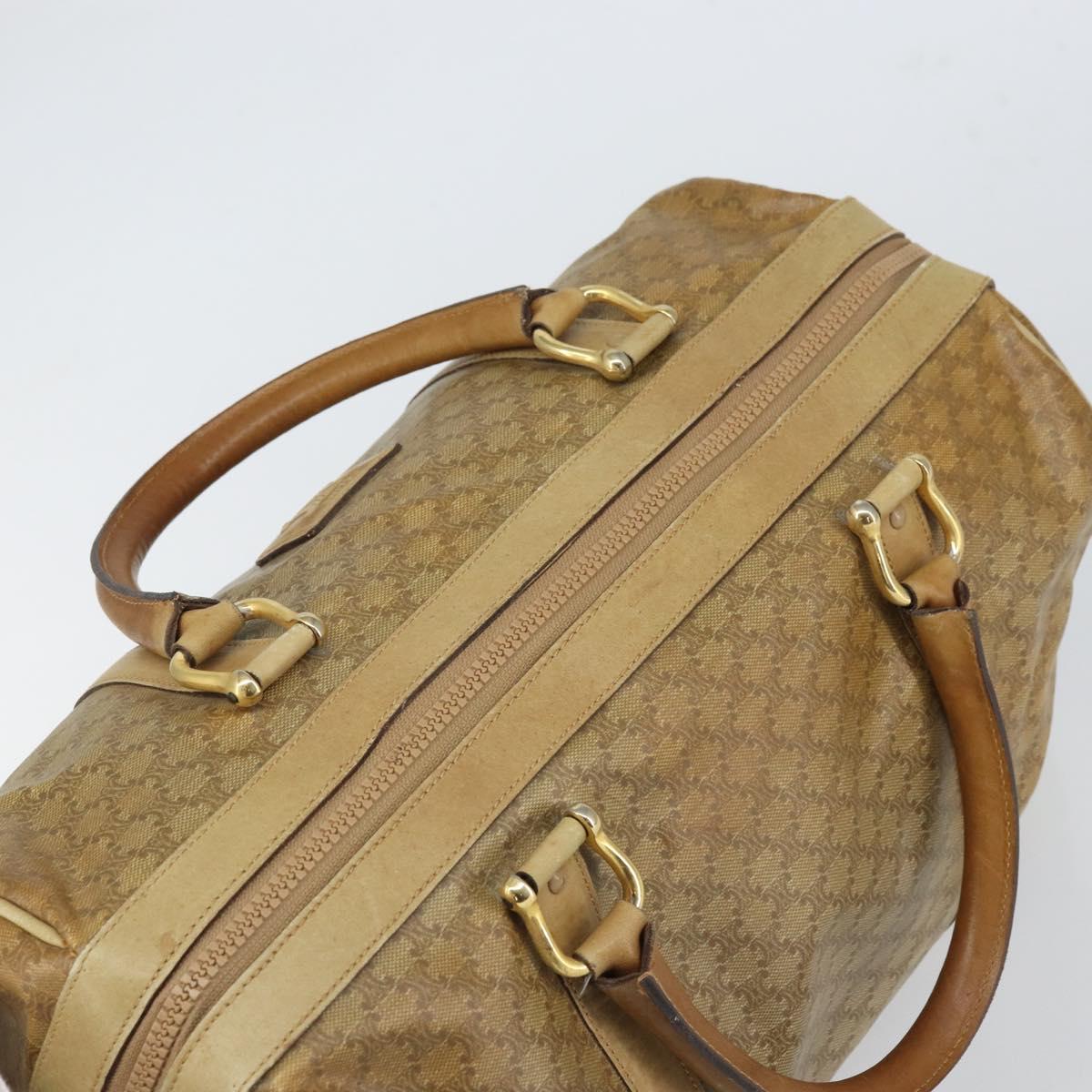 CELINE Macadam Canvas Boston Bag PVC Beige Gold Auth 166677