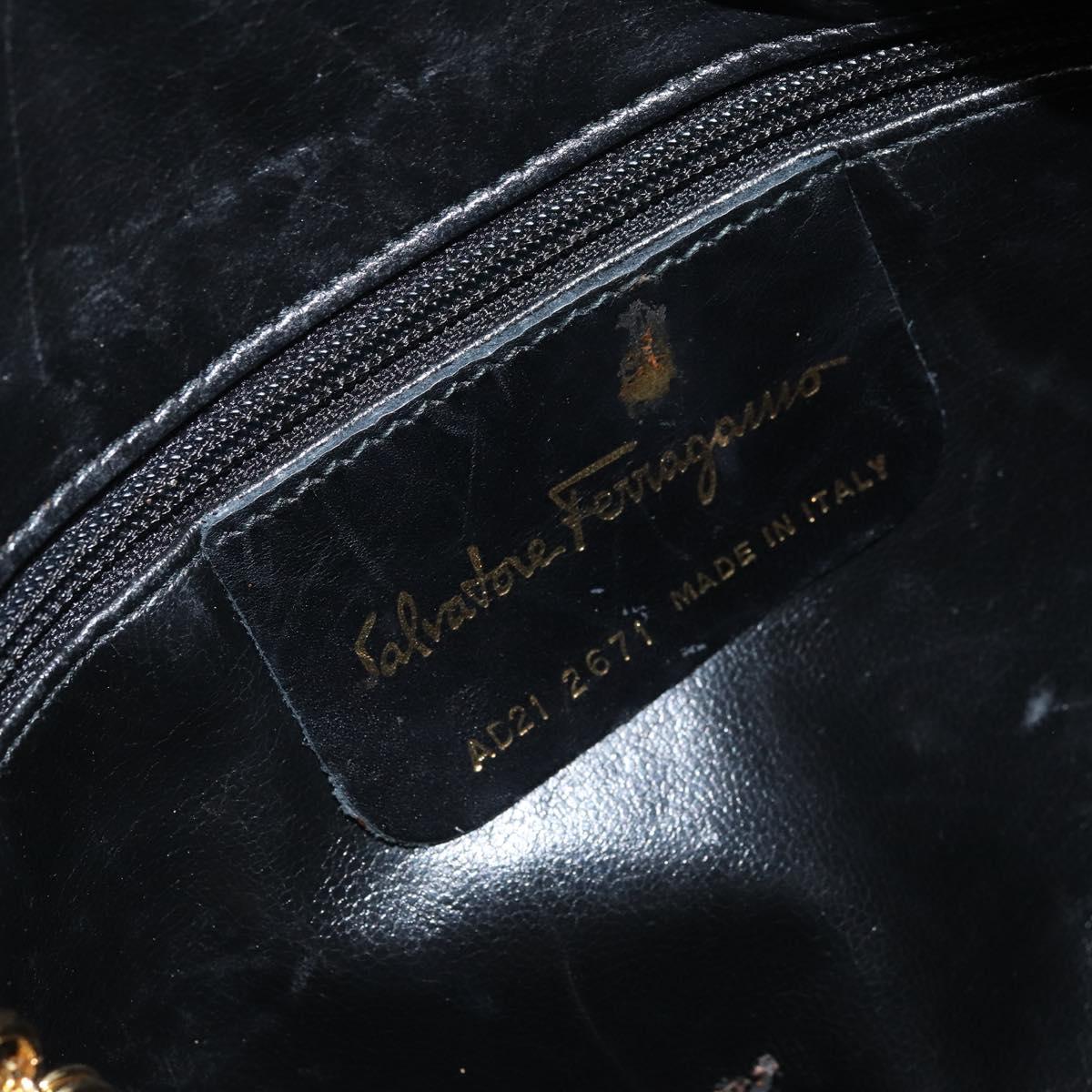 Salvatore Ferragamo Shoulder Bag Canvas Black Gold Auth 166679