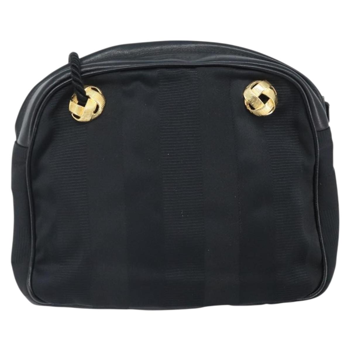 Salvatore Ferragamo Shoulder Bag Canvas Black Gold Auth 166679