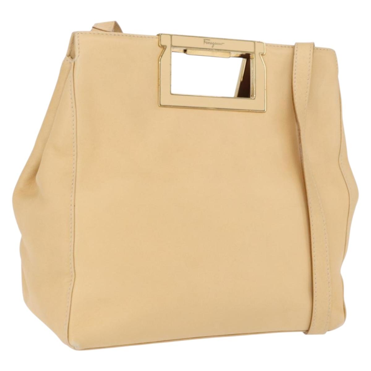Salvatore Ferragamo Hand Bag Leather 2way Beige Gold Auth 166680