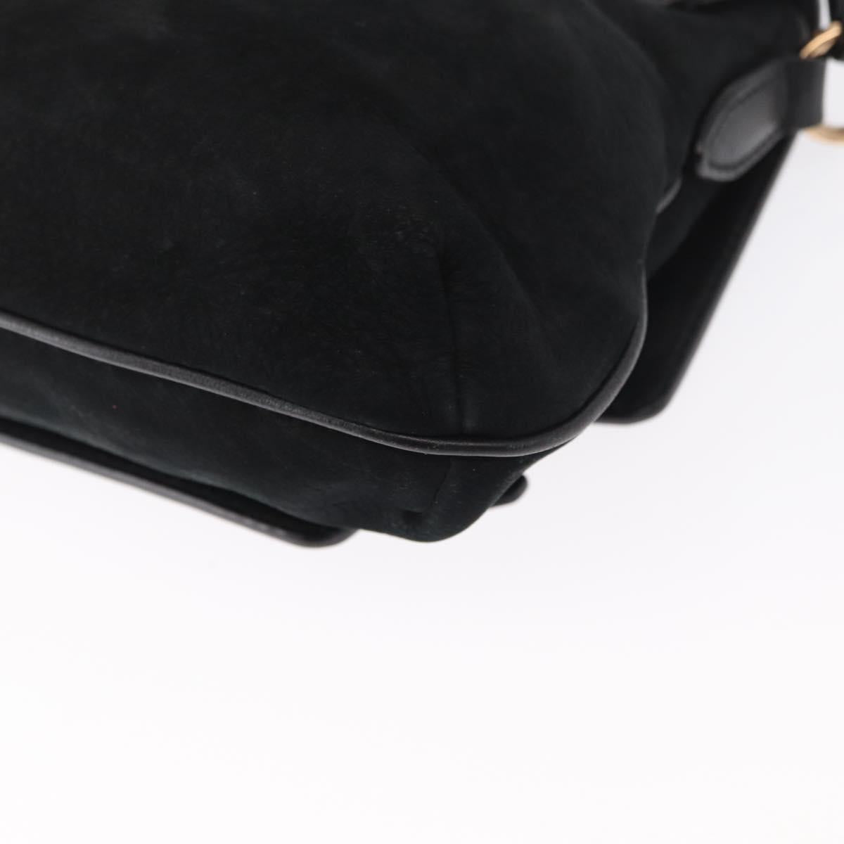 Salvatore Ferragamo Gancini Shoulder Bag Suede Leather Black Gold Auth 166681