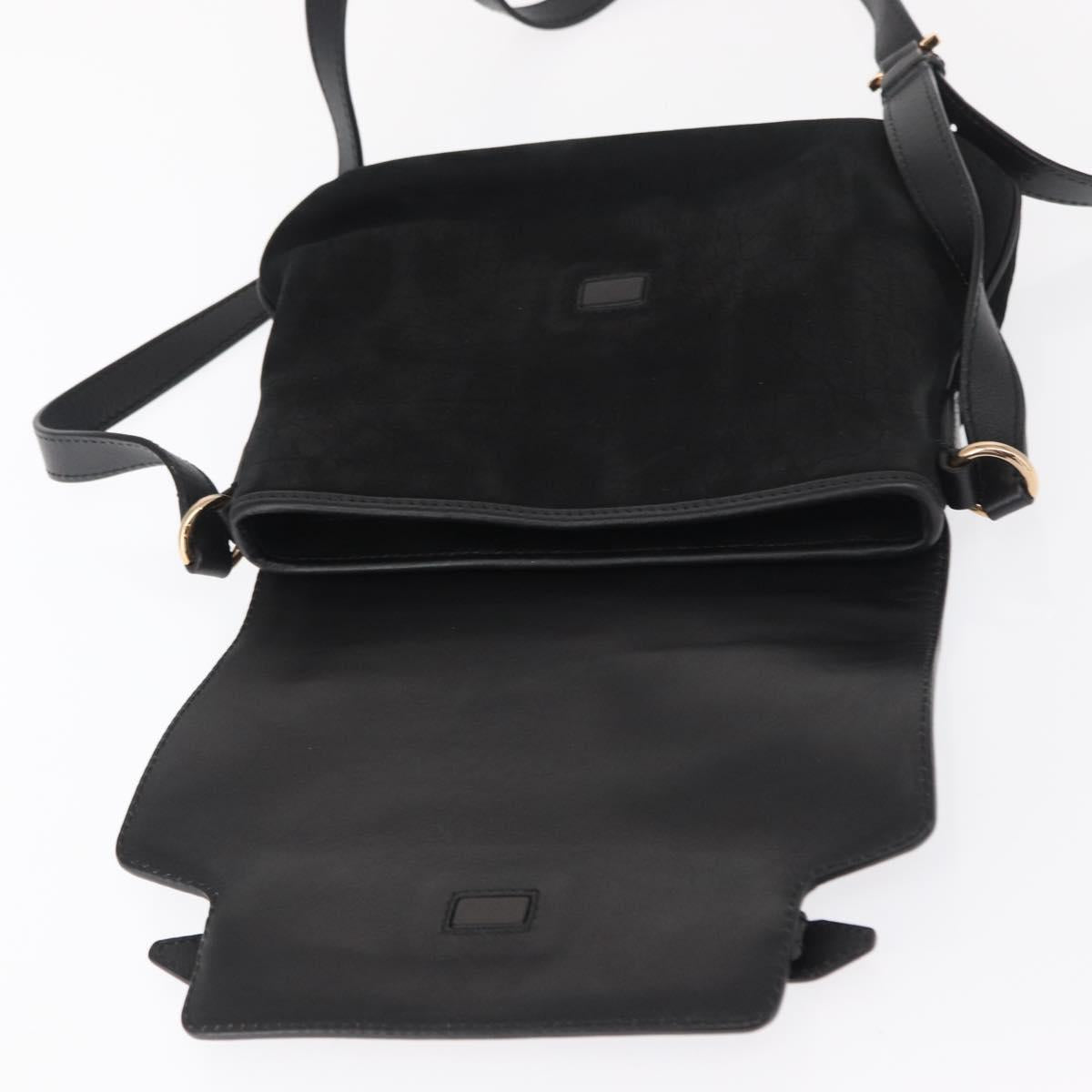 Salvatore Ferragamo Gancini Shoulder Bag Suede Leather Black Gold Auth 166681