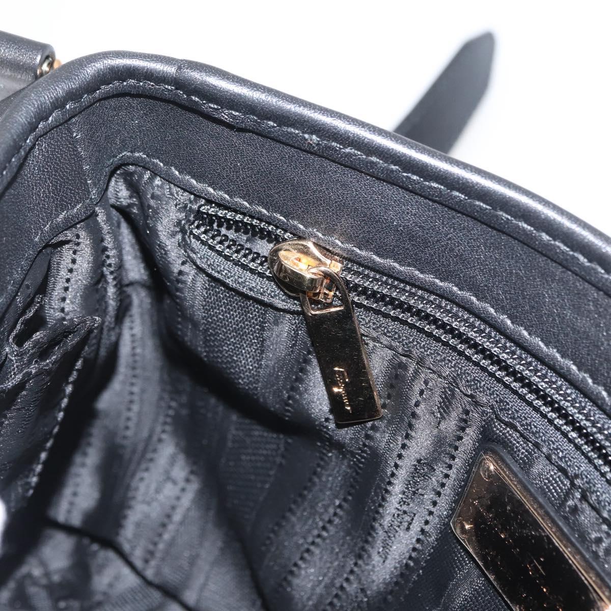 Salvatore Ferragamo Gancini Shoulder Bag Suede Leather Black Gold Auth 166681