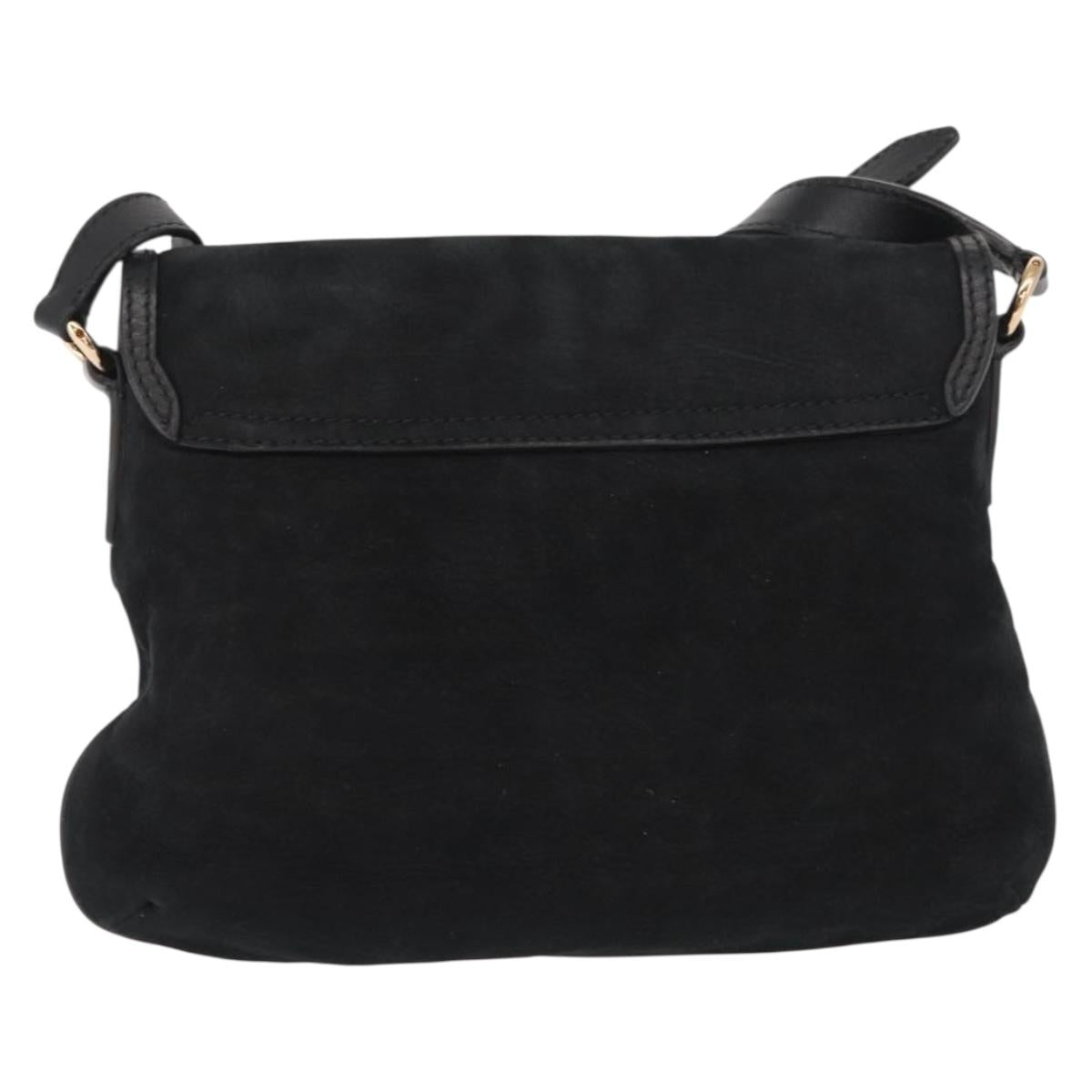Salvatore Ferragamo Gancini Shoulder Bag Suede Leather Black Gold Auth 166681