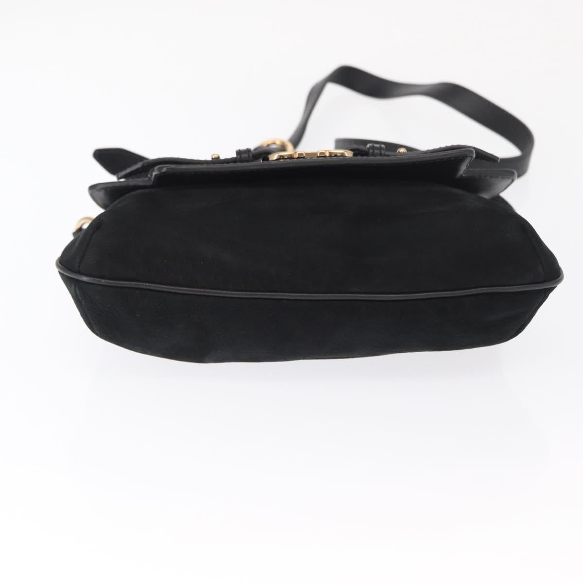 Salvatore Ferragamo Gancini Shoulder Bag Suede Leather Black Gold Auth 166681