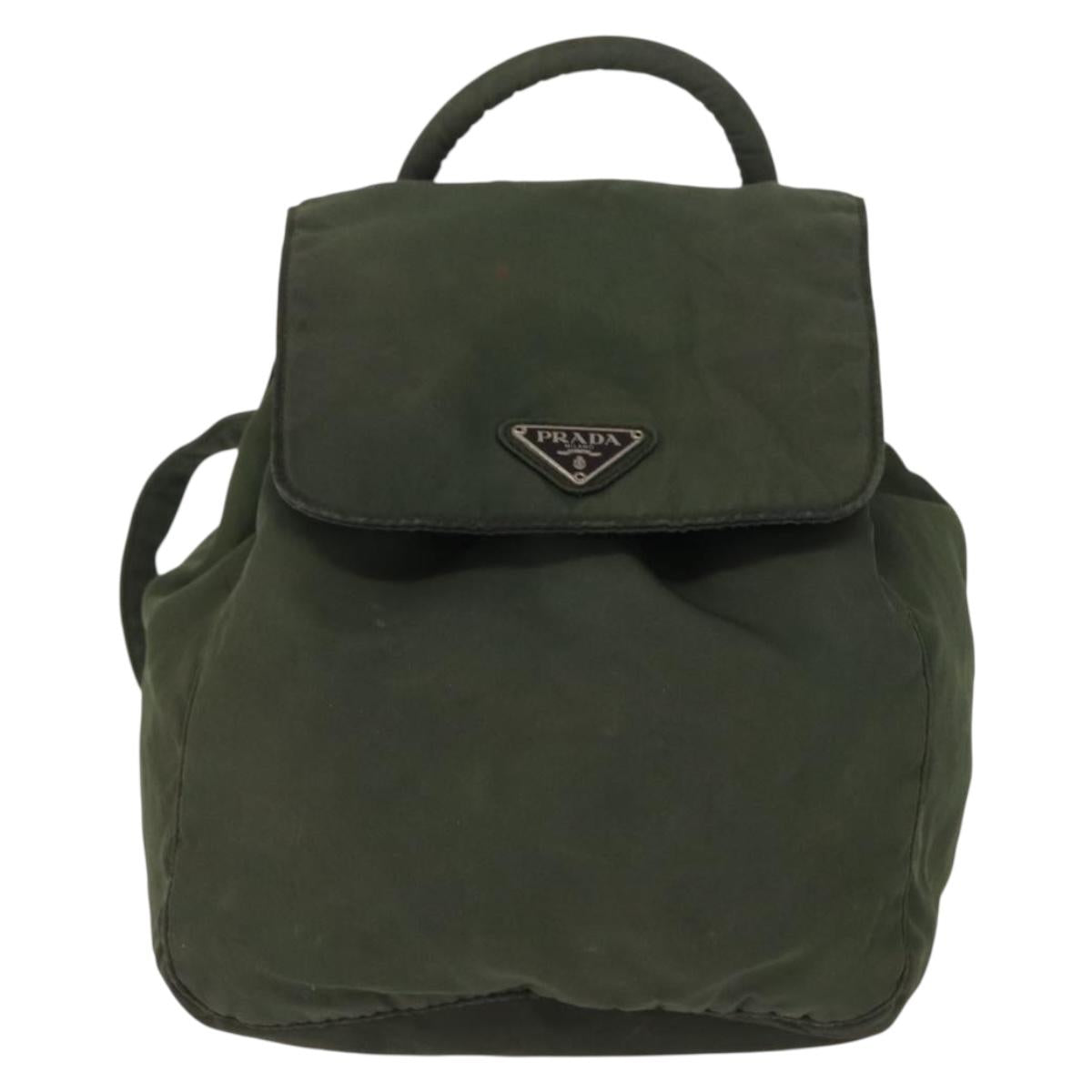 PRADA Backpack Nylon Khaki Silver Auth 166688