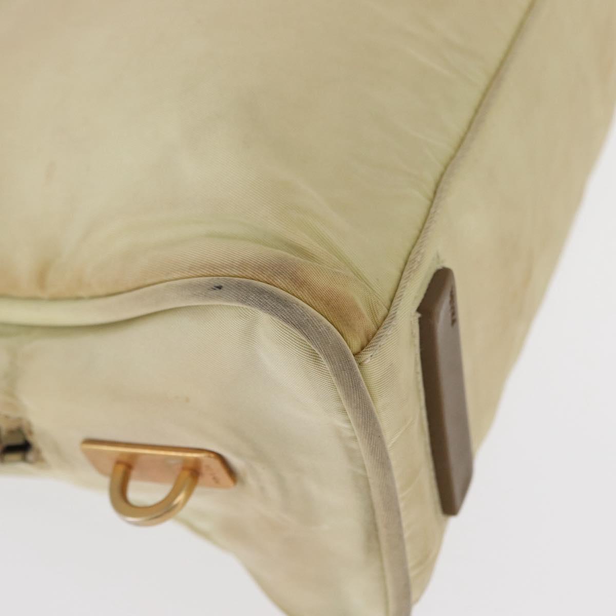 PRADA Hand Bag Nylon Beige Gold Auth 166689