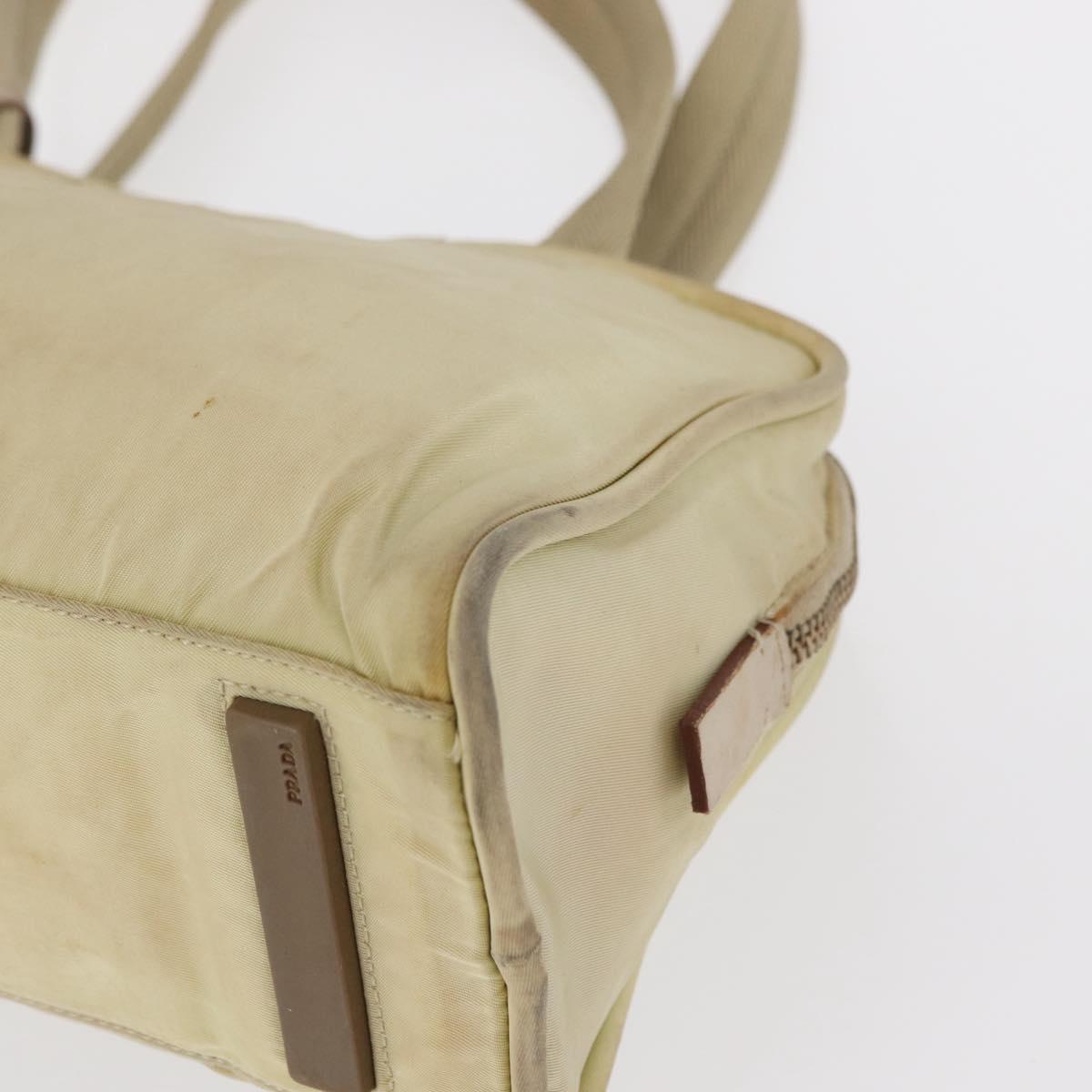 PRADA Hand Bag Nylon Beige Gold Auth 166689