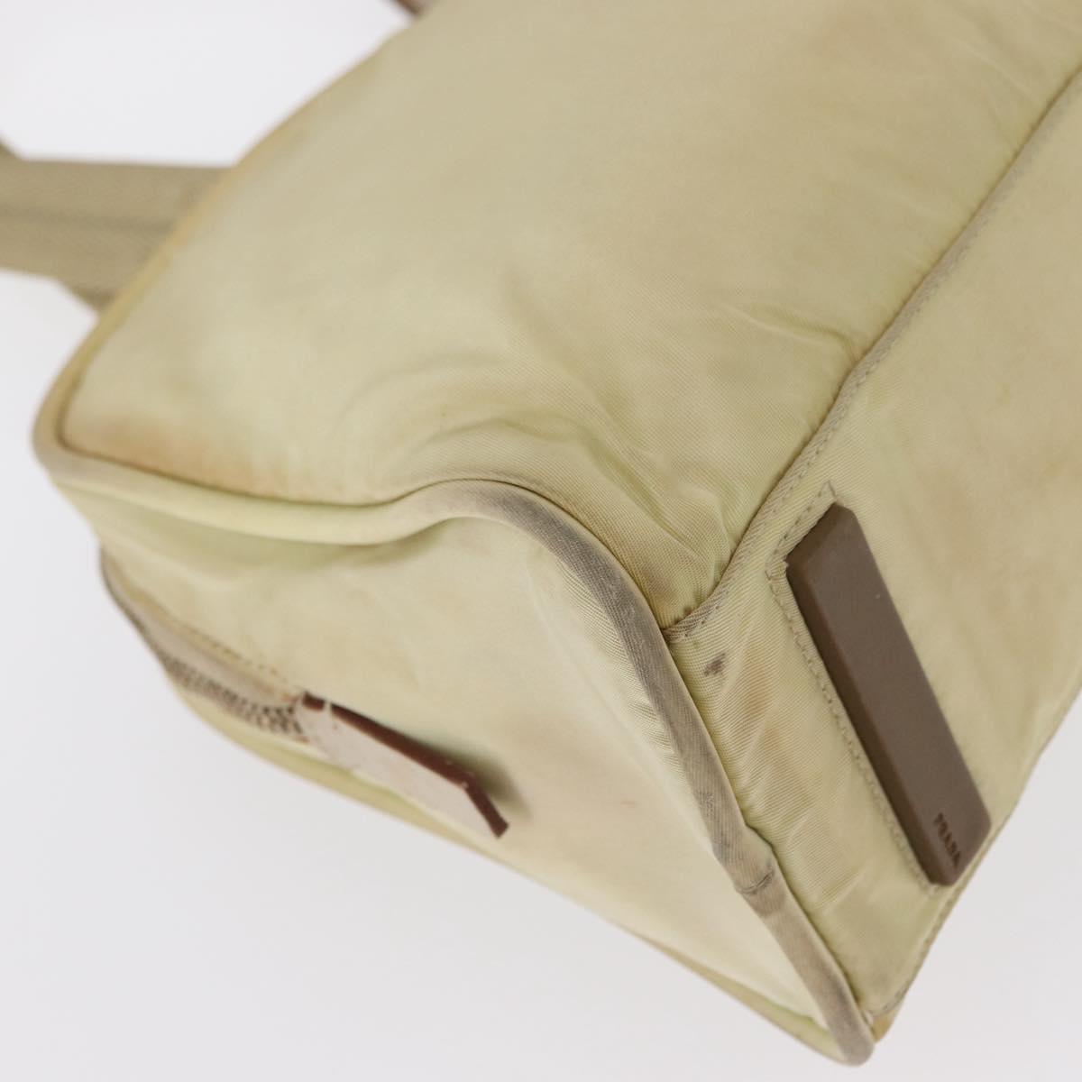 PRADA Hand Bag Nylon Beige Gold Auth 166689