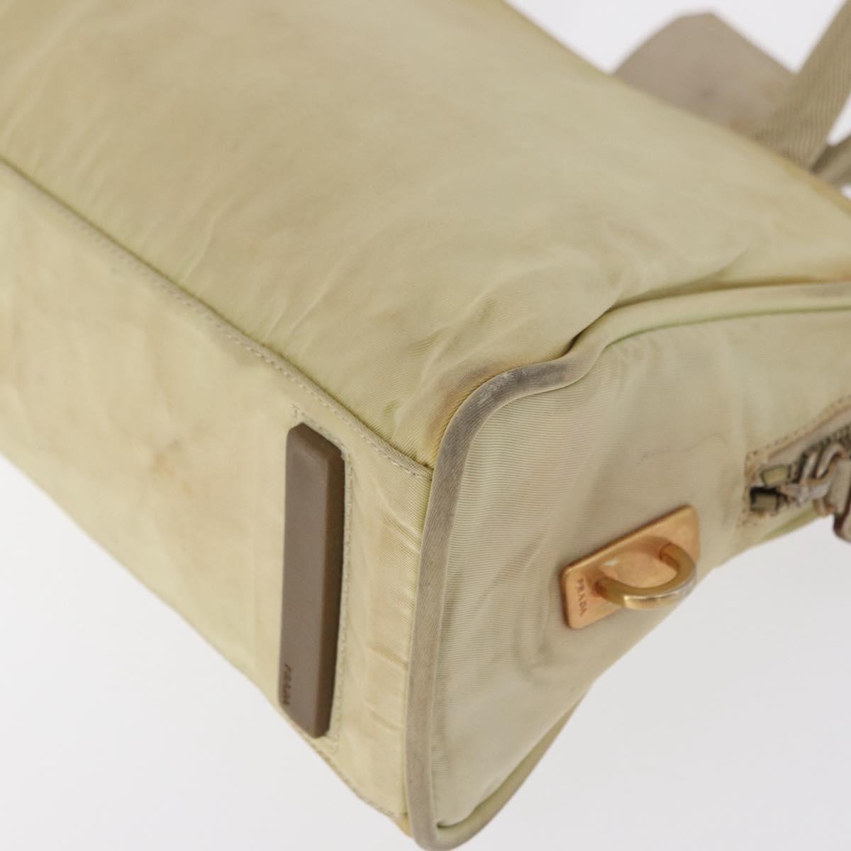PRADA Hand Bag Nylon Beige Gold Auth 166689