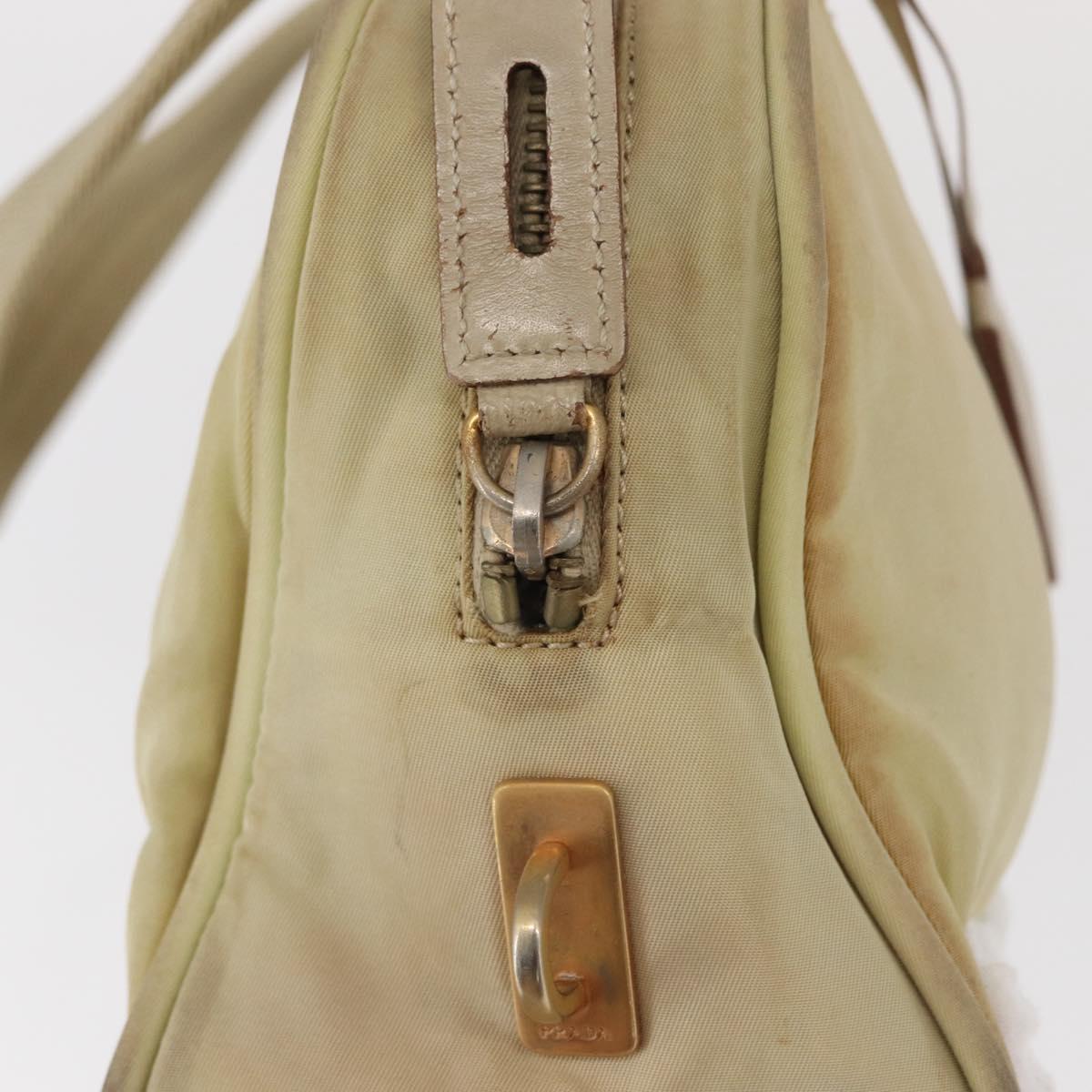 PRADA Hand Bag Nylon Beige Gold Auth 166689