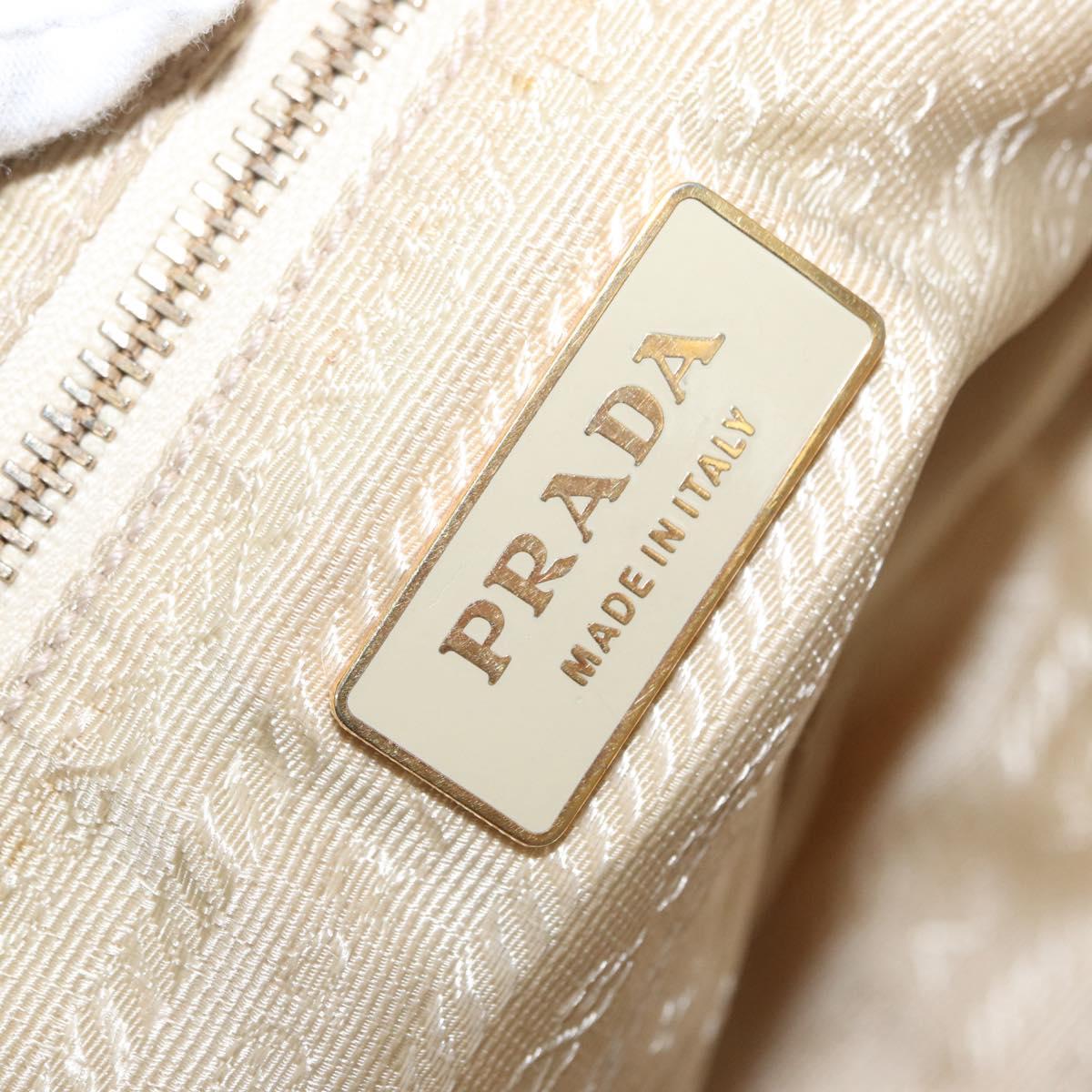 PRADA Hand Bag Nylon Beige Gold Auth 166689